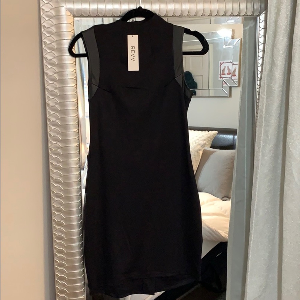 NWT Revv Boutique Black Dress Faux Leather Trim